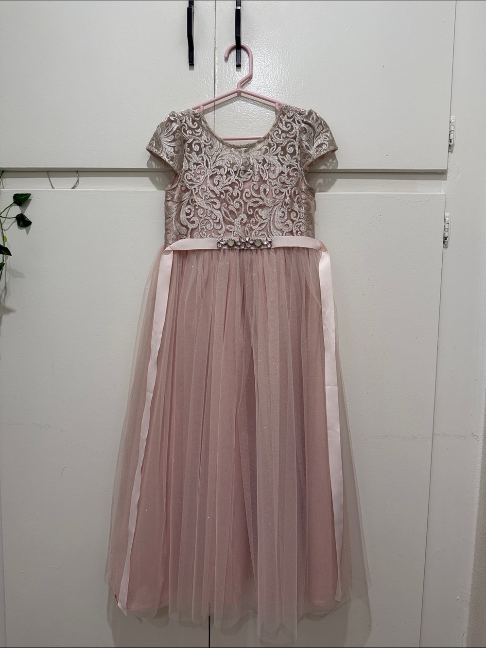 Rare Editions Blush Pink Lace & Tulle Flower Girl Dress